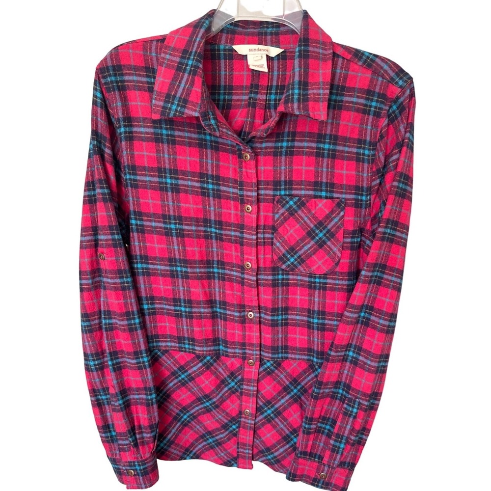 Sundance women's large red blue plaid flowy flannel‎ western boho